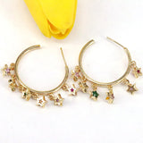 5Pairs Rainbow cz star Tassel Women Dangling earring big round circle jewelry