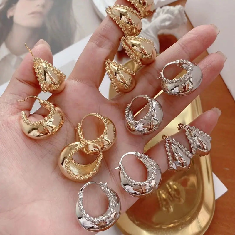 5Pairs Bohemia Handbag Hoop Earrings Retro Party Jewelry