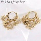 5Pairs CZ Women Plated Hoop Earrings Heart Cross Star Flower Charm
