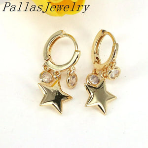 5Pairs CZ Women Plated Hoop Earrings Heart Cross Star Flower Charm