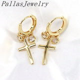 5Pairs CZ Women Plated Hoop Earrings Heart Cross Star Flower Charm