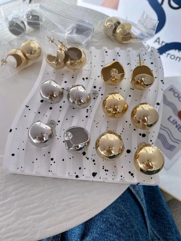 5Pairs Brass Geometric Hoop Earrings Irregular Thick C Shape Women Girls