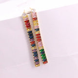 5Pairs Long 18K Plated Clear Rainbow CZ Baguette Drop Tassel Stud Earrings