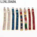 5Pairs Long 18K Plated Clear Rainbow CZ Baguette Drop Tassel Stud Earrings