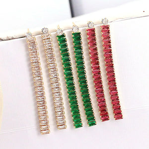 5Pairs Long 18K Plated Clear Rainbow CZ Baguette Drop Tassel Stud Earrings