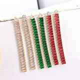 5Pairs Long 18K Plated Clear Rainbow CZ Baguette Drop Tassel Stud Earrings