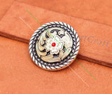 Silver Western Rope Flower Engraved Concho Bolo Tie
