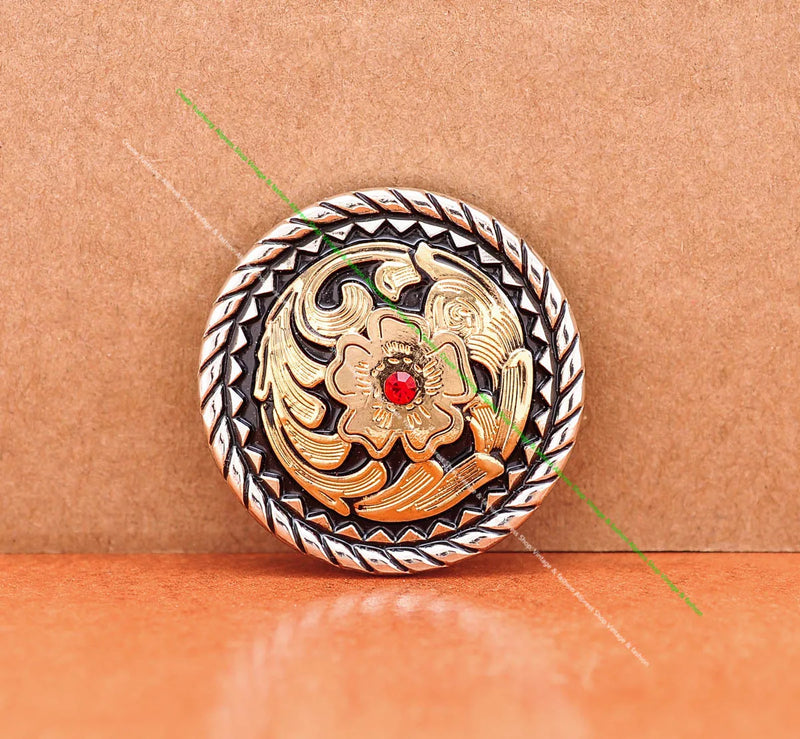 Silver Western Rope Flower Engraved Concho Bolo Tie