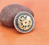Silver Western Rope Flower Engraved Concho Bolo Tie