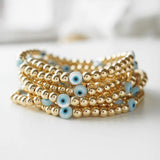 Natural Shell Evil Eye Bracelet for Women Stretch Bracelet Copper Plated Bead