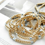 Natural Shell Evil Eye Bracelet for Women Stretch Bracelet Copper Plated Bead