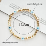 Natural Shell Evil Eye Bracelet for Women Stretch Bracelet Copper Plated Bead