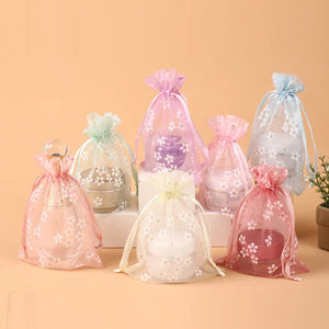 5Pcs 10x14 13x18cm Flower Organza Bag Jewelry Packaging Drawstring Pouch