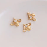 5Pcs 14K Plated Brass Zircon Bee Charms Pendant Jewelry Making