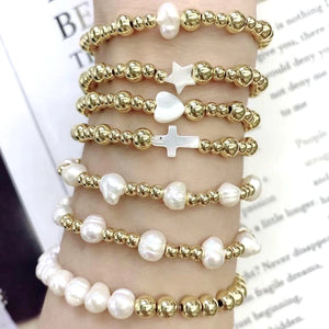 5Pcs 18k Plated Beads Bracelet for Men Women Daily Jewelry