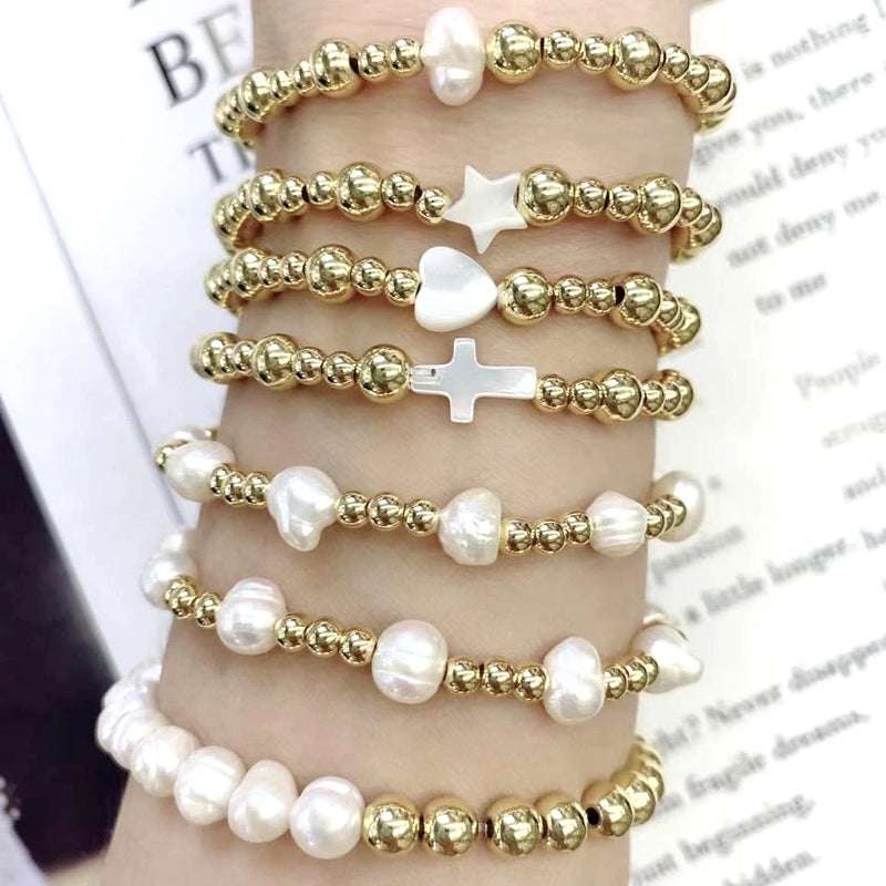 5Pcs 18k Plated Beads Bracelet for Men Women Daily Jewelry