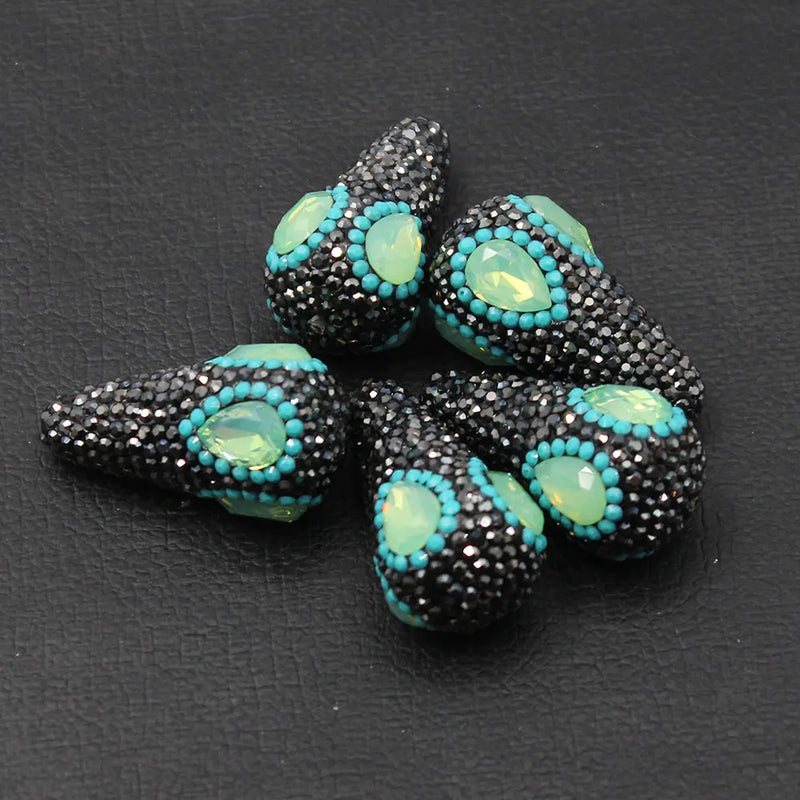 5Pcs Green Crystal CZ Beads Water Drop Necklace Earrings Pendant DIY