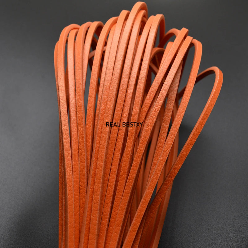 5Pcs 1M 4*3mm Orange Flat Leather Cord Jewelry Making Bracelet Materials
