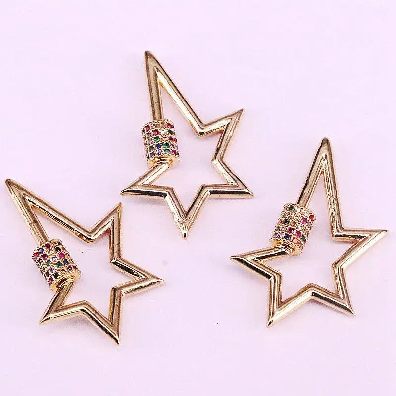 5Pcs Rainbow CZ Star Clasp 20x32mm Carabiner Clasp