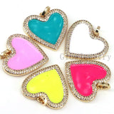 Colorful Enamel Heart Pendant, Pink, Red, CZ Micro Pave Heart Pendant