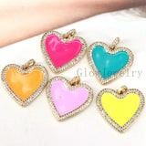 Colorful Enamel Heart Pendant, Pink, Red, CZ Micro Pave Heart Pendant
