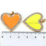 Colorful Enamel Heart Pendant, Pink, Red, CZ Micro Pave Heart Pendant