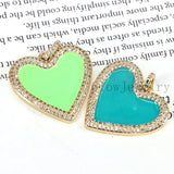 Colorful Enamel Heart Pendant, Pink, Red, CZ Micro Pave Heart Pendant