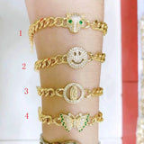 5Pcs Copper Brass Smile Charm Chain Bracelet Women Jewelry