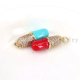 Micro Pave Pill Pendant Charm - Enamel Statement Necklace Pendant