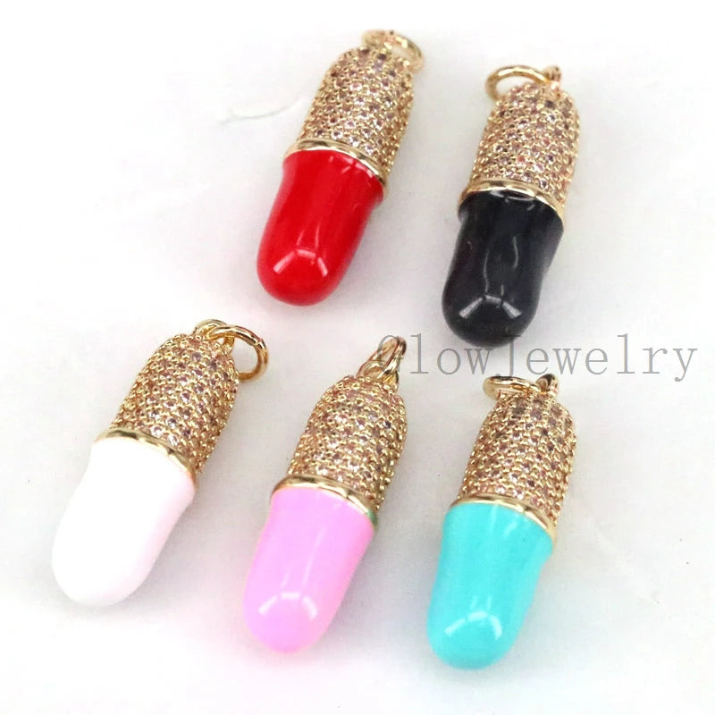 Micro Pave Pill Pendant Charm - Enamel Statement Necklace Pendant