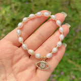 5Pcs Natural Pearl Beaded Bracelet Zircon Heart Eye Charm Bracelets