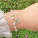 5Pcs Natural Pearl Beaded Bracelet Zircon Heart Eye Charm Bracelets