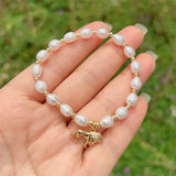 5Pcs Natural Pearl Beaded Bracelet Zircon Heart Eye Charm Bracelets