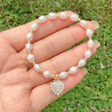 5Pcs Natural Pearl Beaded Bracelet Zircon Heart Eye Charm Bracelets