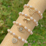 5Pcs Natural Pearl Beaded Bracelet Zircon Heart Eye Charm Bracelets