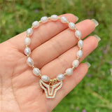 5Pcs Natural Pearl Beaded Bracelet Zircon Heart Eye Charm Bracelets