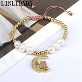 Women Pearl Beaded Bracelet with Mama Letter Pendant Charm