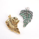 Green CZ Leaf Pendant, Micro Pave Charm Necklace Pendant
