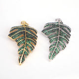 Green CZ Leaf Pendant, Micro Pave Charm Necklace Pendant
