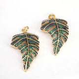 Green CZ Leaf Pendant, Micro Pave Charm Necklace Pendant
