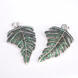 Green CZ Leaf Pendant, Micro Pave Charm Necklace Pendant