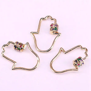 5Pcs Rainbow CZ Screw on hamsha hand Clasp for Metal Chain and Cord