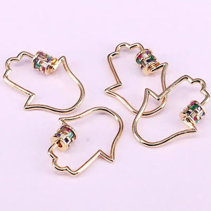 5Pcs Rainbow CZ Screw on hamsha hand Clasp for Metal Chain and Cord