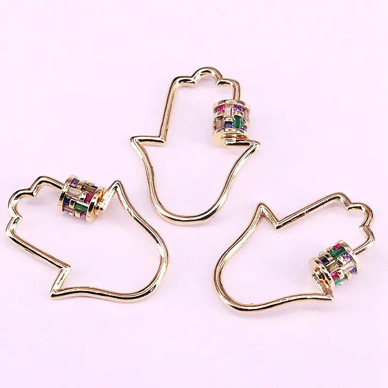 5Pcs Rainbow CZ Screw on hamsha hand Clasp for Metal Chain and Cord
