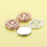5Pcs 25MM Round Filligree Photo Locket Silver Plated Brass DIY Pendant Charm