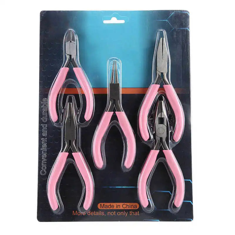 5Pcs 4 Inch Pink Mini Metal Pliers Set Jewelry DIY Crafts