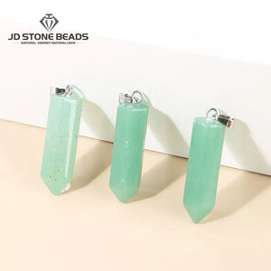 5Pcs Natural Green Aventurine Hexagonal Column Charms Pendant