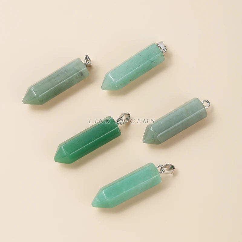 5Pcs Natural Green Aventurine Hexagonal Column Charms Pendant
