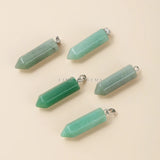 5Pcs Natural Green Aventurine Hexagonal Column Charms Pendant
