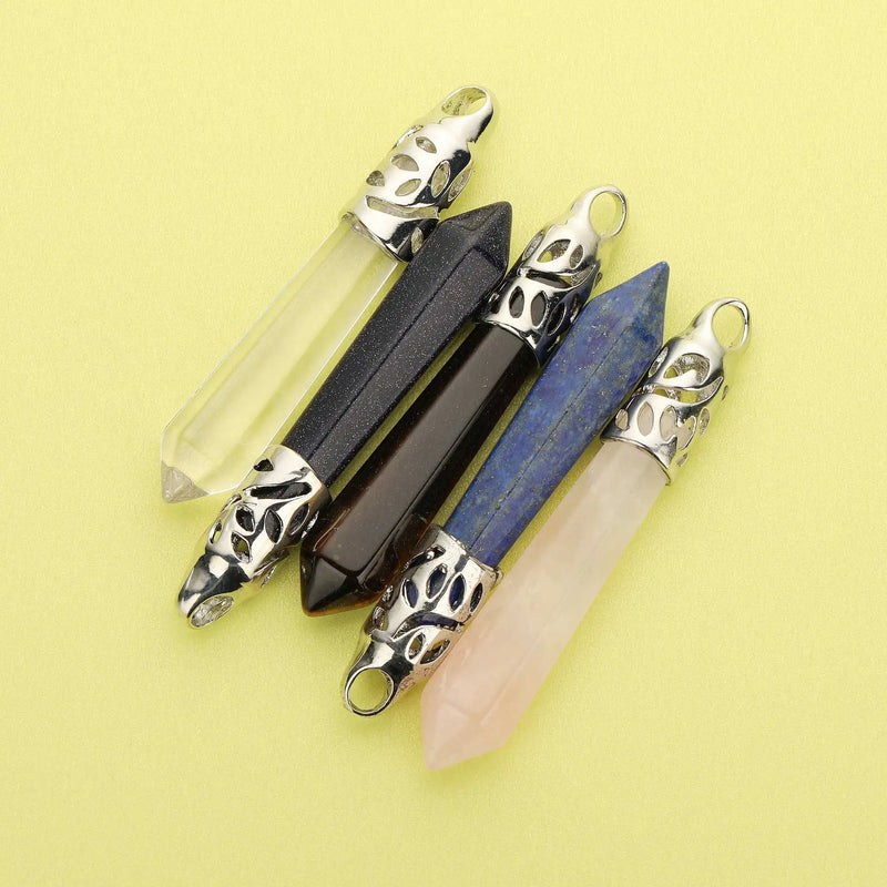5Pcs 60MM Pendant Charm Crystal Rock Lapiz Lazuli Blue Sandstone Tiger Eye
